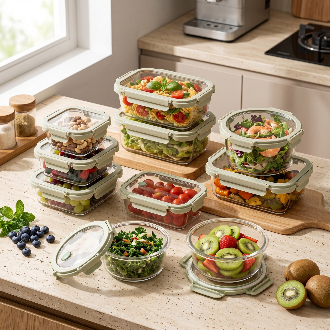 PureAura Glass Storage Set of 8 | Food Storage Containers Set | Unisex ...